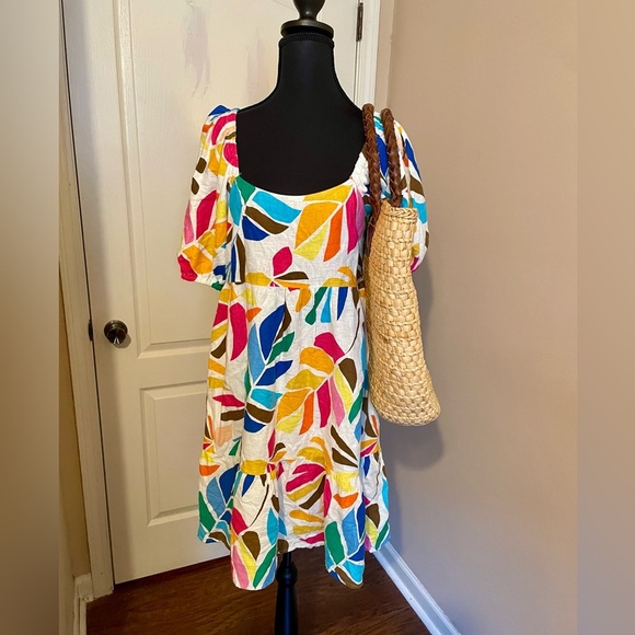 Tabitha Brown X Target Linen Blend Botanical Puff Sleeve Mini Dress Size M - Picture 3 of 9